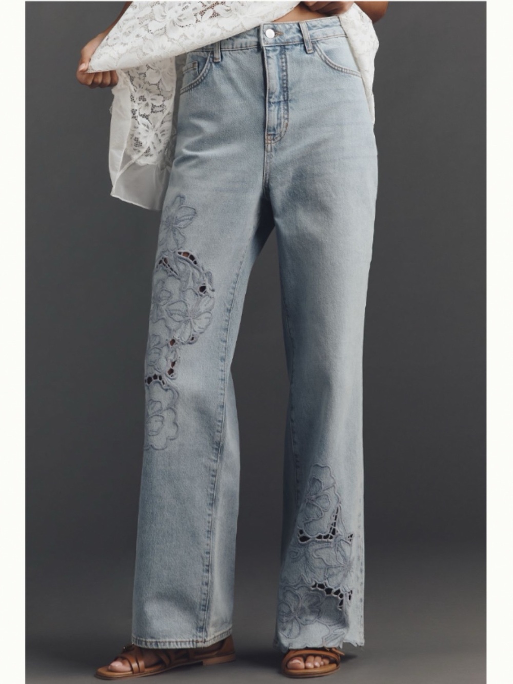 NWT Anthropologie Austyn High-Rise Wide-Leg Embroidered Jeans by Pilcro
